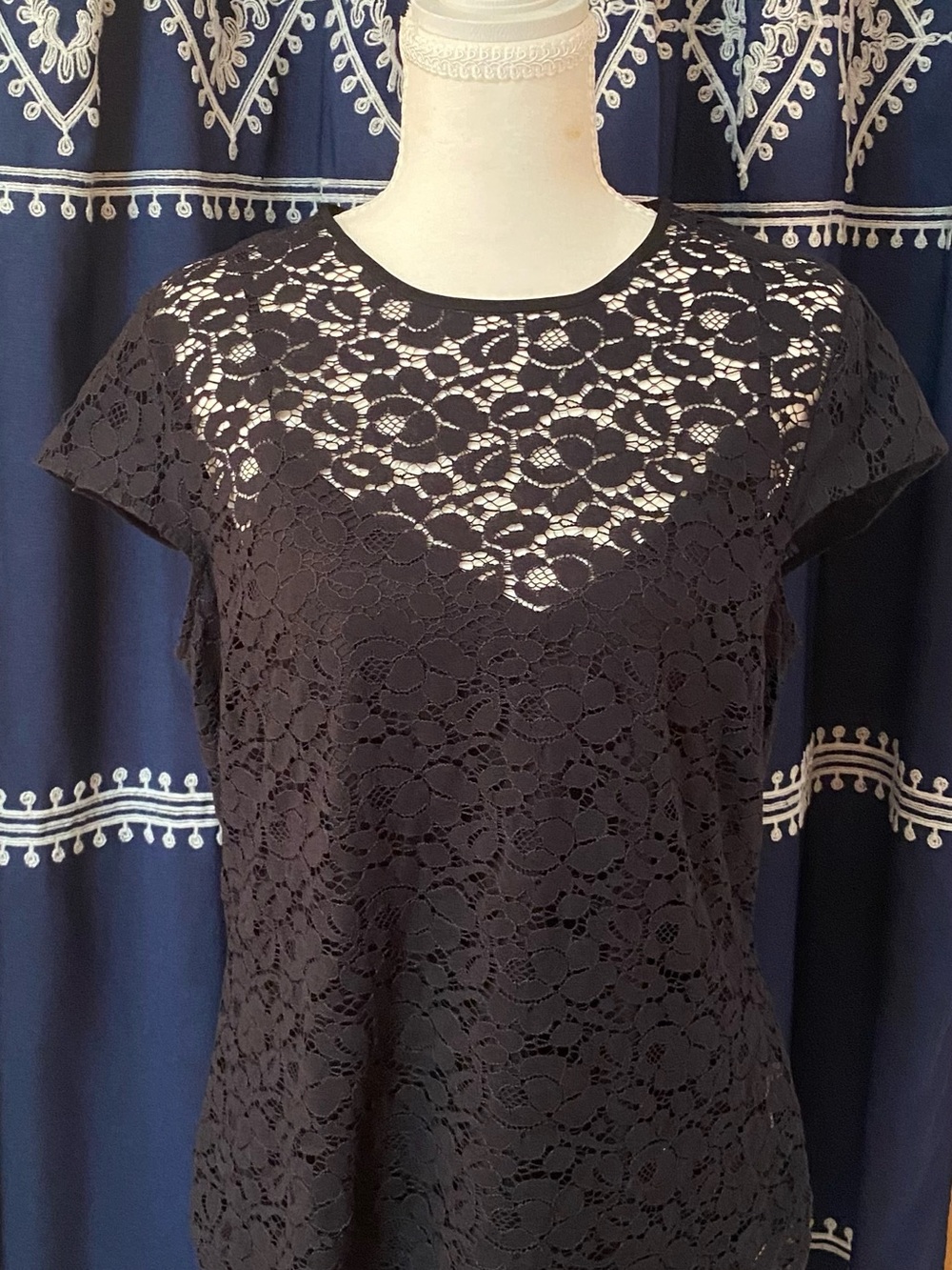 Liz Claiborne Black Lace Short-Sleeve Shell
